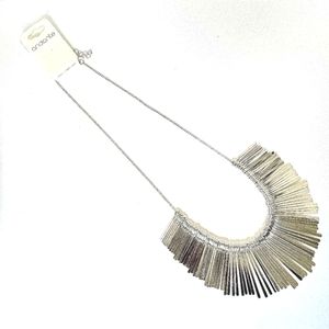 NWT "Andante" Silvertone Fringe Sunburst Fanned Dangle-Style Statement  Necklace